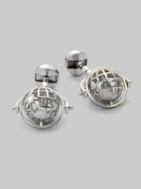 Global style for the sophisticated traveler in polished sterling silver with rotating globe detail. T-backing About 1 diam. Imported 