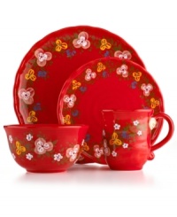 Very crafty. The bold red Pasha place setting appeals with a homespun look and feel in organically shaped, artfully hand-painted earthenware from Tabletops Unlimited. With a secret design on the base of each piece. Very crafty. The bold red Pasha place setting appeals with a homespun look and feel in organically shaped, artfully hand-painted earthenware from Tabletops Unlimited. With a secret design on the base of each piece.