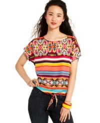 Shocking, bright colors and a lively tribal print raises the temperature of this Pink Rose top from cool to scorching hot! Shocking, bright colors and a lively tribal print raises the temperature of this Pink Rose top from cool to scorching hot!