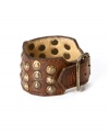 Hammered studs embellish Frye's distressed leather bracelet for a versatile accessory that works with both down-home and city-chic looks.