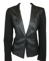 Calvin Klein Womens Contrast Faux Leather 1 Button Blazer