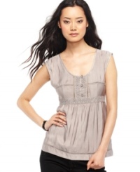 Add instant romance to your wardrobe with this DKNY Jeans babydoll top, featuring dainty lace and embroidered trim. Pair it with flared jeans for a boho look or with skinny black pants for modern appeal. Add instant romance to your wardrobe with this DKNY Jeans babydoll top, featuring dainty lace and embroidered trim. Pair it with flared jeans for a boho look or with skinny black pants for modern appeal.