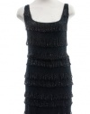 BCBG MaxAzria Black Sateen Tiered Ruffle One Shoulder Cocktail Dress Medium