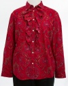Ralph Lauren Mud Red Paisley Ruffled Detail Long Sleeve Blouse 1X