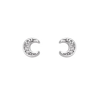 .925 Sterling Silver Rhodium Plated Moon CZ Stud Earrings with Screw-back for Children & Women