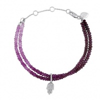 Meira T Solid 14K White Gold Diamond Hamsa Double Strand Ruby Beads Chain Bracelet Meira T Solid 14K White Gold Diamond Hamsa Double Strand Ruby Beads Chain Bracelet