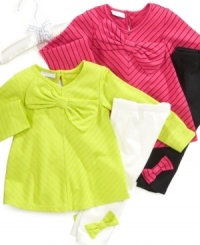 Funky and fun this neon tunic and solid pants set by First Impressions has adorable bow details she'll love. Funky and fun this neon tunic and solid pants set by First Impressions has adorable bow details she'll love.