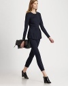 Ultra-stretchy trousers in a cropped silhouette with equestrian-inspired stitching and zippered cuffs. Tab closureZip flySlash pocketsZippered cuffsSingle back besom pocketRise, about 9Inseam, about 2672% viscose/23% polyamide/5% elastaneDry cleanImported of Italian fabricModel shown is 5'10 (177cm) wearing US size 2.