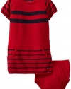 Nautica Sportswear Kids Baby-girls Infant Short Sleeve Sweater Dress, Deep Red, 12 Months