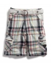 GUESS Plaid Shorts with Grommet Web Belt, PLAID (4)