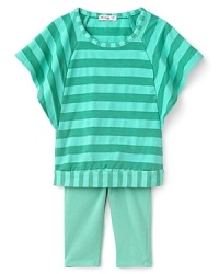 Indulge your little style maven with this sweet-as-candy striped top and solid leggings set, featuring on-trend batwing sleeves and contrast stripe trim. Indulge your little style maven with this sweet-as-candy striped top and solid leggings set, featuring on-trend batwing sleeves and contrast stripe trim.