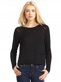 THE LOOKWide ribbed inset neckOpen-weave detail at shouldersDouble knit-in slash pocketsRibbed cuffs and split hemTHE FITAbout 24 from shoulder to hemTHE MATERIAL54% acrylic/30% nylon/15% woolCARE & ORIGINDry cleanImportedModel shown is 5'9½ (176cm) wearing US size Small. THE LOOKWide ribbed inset neckOpen-weave detail at shouldersDouble knit-in slash pocketsRibbed cuffs and split hemTHE FITAbout 24 from shoulder to hemTHE MATERIAL54% acrylic/30% nylon/15% woolCARE & ORIGINDry cleanImportedModel shown is 5'9½ (176cm) wearing US size Small.