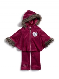 GUESS Kids Girls Velour Poncho Set, DARK PINK (18M) GUESS Kids Girls Velour Poncho Set, DARK PINK (18M)