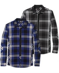 Build up your basic look with these dark plaid shirts from Guess, the perfect complement to a crisp pair of jeans. Build up your basic look with these dark plaid shirts from Guess, the perfect complement to a crisp pair of jeans.