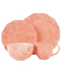 A breath of fresh air, this Hydrangea place setting combines engraved florals in brushed coral with dainty ruffled accents. Mix and match with the rest of the Edie Rose by Rachel Bilson dinnerware collection for an impressively put-together table. A breath of fresh air, this Hydrangea place setting combines engraved florals in brushed coral with dainty ruffled accents. Mix and match with the rest of the Edie Rose by Rachel Bilson dinnerware collection for an impressively put-together table.