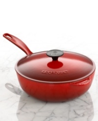 Thanks to its cast iron construction, sauces cook evenly and at the pace you want in this saucier. Achieve a quicker boil for reducing volume or provide a slow gentle simmer to cook. The wide, shallow shape with curved edges make stirring easier and more efficient. Holds 3 quarts. Lifetime limited warranty. Thanks to its cast iron construction, sauces cook evenly and at the pace you want in this saucier. Achieve a quicker boil for reducing volume or provide a slow gentle simmer to cook. The wide, shallow shape with curved edges make stirring easier and more efficient. Holds 3 quarts. Lifetime limited warranty.