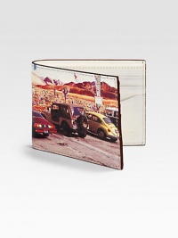 Beautifully artistic images of Venice Beach adorn this classic billfold wallet design crafted in coated leather.One billfold compartmentSix card slotsLeather4W x 4HImported