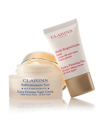 Clarins revolutionizes the face of firming with two formulas that work night and day to firm, lift and tone with unrivaled results. Duo includes: Full-size Extra-Firming Night Cream and travel-size Extra-Firming Day Cream. Made in France. 