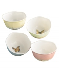 Let your creativity shine through with the Butterfly Meadow mix-and-match dinnerware collection. This dessert bowl set features a fresh assortment of each of the collection's signature motifs. Let your creativity shine through with the Butterfly Meadow mix-and-match dinnerware collection. This dessert bowl set features a fresh assortment of each of the collection's signature motifs.