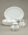 The unparalleled style of Noritake china has been gracefully setting tables for more than ninety years. The formal Crestwood Platinum dinnerware and dishes collection features crisp white china embellished with a shimmering border of interlocking scrolled leaves and an edge of polished platinum.