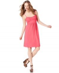 Gathering and delicate spaghetti straps elevate INC's classic petite sundress!