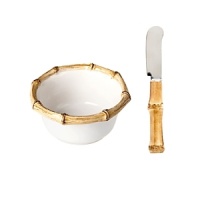 For thousands of years, the Bamboo motif has brought a natural mystique to interiors and textiles. This Juliska ramekin and spreader dip set infuses your hors d'oeuvres and party platters with timeless panache. For thousands of years, the Bamboo motif has brought a natural mystique to interiors and textiles. This Juliska ramekin and spreader dip set infuses your hors d'oeuvres and party platters with timeless panache.