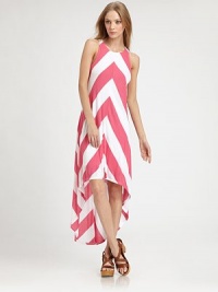 Bold chevron stripes pop on soft jersey in this asymmetric maxi shift.JewelneckSleevelessHem longer in backAbout 38 from natural waistRayonDry cleanMade in USAModel shown is 5'9 (175cm) wearing US size Small. Bold chevron stripes pop on soft jersey in this asymmetric maxi shift.JewelneckSleevelessHem longer in backAbout 38 from natural waistRayonDry cleanMade in USAModel shown is 5'9 (175cm) wearing US size Small.