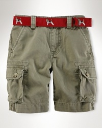 Cool utility-inspired cargo short in substantial cotton twill. Cool utility-inspired cargo short in substantial cotton twill.