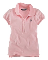 Essential cap-sleeved polo shirt in signature stretch cotton mesh, mercerized for a lustrous sheen. Essential cap-sleeved polo shirt in signature stretch cotton mesh, mercerized for a lustrous sheen.