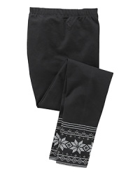 A comfy stretch legging is rendered in soft cotton and adorned with a wintry snowflake pattern for a playful ode to the holiday season. A comfy stretch legging is rendered in soft cotton and adorned with a wintry snowflake pattern for a playful ode to the holiday season.