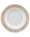 Like fine mesh ribbons, a crisscross of gold bands with platinum accents create this delightfully rustic dinnerware pattern. A beautiful way to bring homespun charm to formal events or exquisite style to every meal.