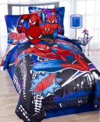 Woosh! If there's trouble looming, Spiderman will save the day with this comforter set, making your kids feel like real life superheros. Features a Spiderman pattern in dramatic colors and glow in the dark printed details. Woosh! If there's trouble looming, Spiderman will save the day with this comforter set, making your kids feel like real life superheros. Features a Spiderman pattern in dramatic colors and glow in the dark printed details.