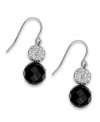 Intricately crafted in with bold color and topped with tons of sparkle, these sterling silver earrings feature faceted onyx (10 mm) and crystal balls. Approximate drop: 1 inch.