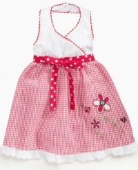 She can get ready for summer in the right way with this sweet and stylish halter seersucker dress from So La Vita. She can get ready for summer in the right way with this sweet and stylish halter seersucker dress from So La Vita.