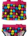 Pink Platinum Girls 2-6X Neon Heart And Peace Print Two Piece Swimsuit, Fuschia, 4T