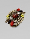 An eclectic design with colorful stones and a chain link motif. Glass stonesBrassWidth, about 2Imported 