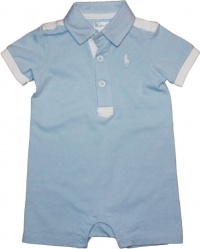 Ralph Lauren Layette Boy's Rugby Collar Athletic Shortall (9 Month, Sky Blue)