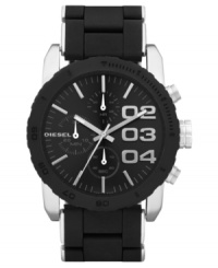 Silver and black strikes back on this bold and rugged chronograph watch from Diesel. Silver and black strikes back on this bold and rugged chronograph watch from Diesel.