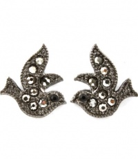 Small Adorable Sparkling Black Crystal Dove Bird 1/2 Stud Earrings with Hematite Plating Small Adorable Sparkling Black Crystal Dove Bird 1/2 Stud Earrings with Hematite Plating