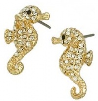 Small Adorable Sparkling Clear Crystal Seahorse Stud Earrings with Gold Plating Small Adorable Sparkling Clear Crystal Seahorse Stud Earrings with Gold Plating