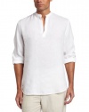 Perry Ellis Men's Long Sleeve Linen Popover Woven Shirt