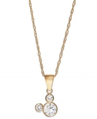 The magic of Disney. This sparkling children's pendant features three round-cut cubic zirconias (1/3 ct. t.w.) in the iconic shape of Mickey Mouse. Set in 14k gold. Approximate length: 15 inches. Approximate drop: 3/5 inch. The magic of Disney. This sparkling children's pendant features three round-cut cubic zirconias (1/3 ct. t.w.) in the iconic shape of Mickey Mouse. Set in 14k gold. Approximate length: 15 inches. Approximate drop: 3/5 inch.