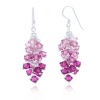 Beautiful Cherry Pink Cluster Faceted Swarovski Crystal Sterling Silver Dangle Hook Earrings 1.5''