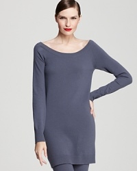 Knit in a sumptuously simple silhouette, this Donna Karan New York mini dress masters the art of luxe dressing by juxtaposing an elegant wide neckline with a traffic-stopping mini skirt. Knit in a sumptuously simple silhouette, this Donna Karan New York mini dress masters the art of luxe dressing by juxtaposing an elegant wide neckline with a traffic-stopping mini skirt.