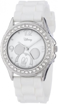 Disney Women's MK1093 Rhinestone Accent Mickey Mouse White Rubber Strap Watch