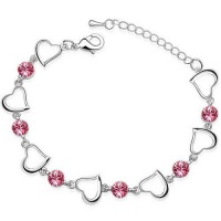 Contessa Bella Fancy Genuine 18k White Gold Plated Pink Swarovski Austrian Crystal Elements Multiple Heart Hearts and Stones Charm Women Bracelet Elegant Silver Color Crystal Fashion Jewelry Contessa Bella Fancy Genuine 18k White Gold Plated Pink Swarovski Austrian Crystal Elements Multiple Heart Hearts and Stones Charm Women Bracelet Elegant Silver Color Crystal Fashion Jewelry