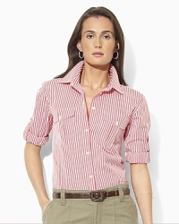 The Ristow cotton shirt updates classic workwear styles with a striped pattern and chic rolled sleeves. The Ristow cotton shirt updates classic workwear styles with a striped pattern and chic rolled sleeves.