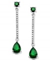 Glamorous green. These stunning sterling silver drop earrings highlight round and pear-cut emerald (1-9/10 ct. t.w.) and sparkling diamond accents. Approximate drop: 1-1/4 inches.