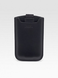 A sleek and compact case in textured leather, specially designed for all iPhones. Soft leather lining securely hold your phone in place. Fits all iPhone models Leather 3.1W X 4.9H Made in Switzerland A sleek and compact case in textured leather, specially designed for all iPhones. Soft leather lining securely hold your phone in place. Fits all iPhone models Leather 3.1W X 4.9H Made in Switzerland