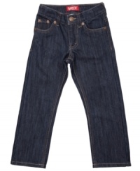 Add a streamlined, rock-and-roller style to his look with these 511 skinny jeans from Levi's. Add a streamlined, rock-and-roller style to his look with these 511 skinny jeans from Levi's.